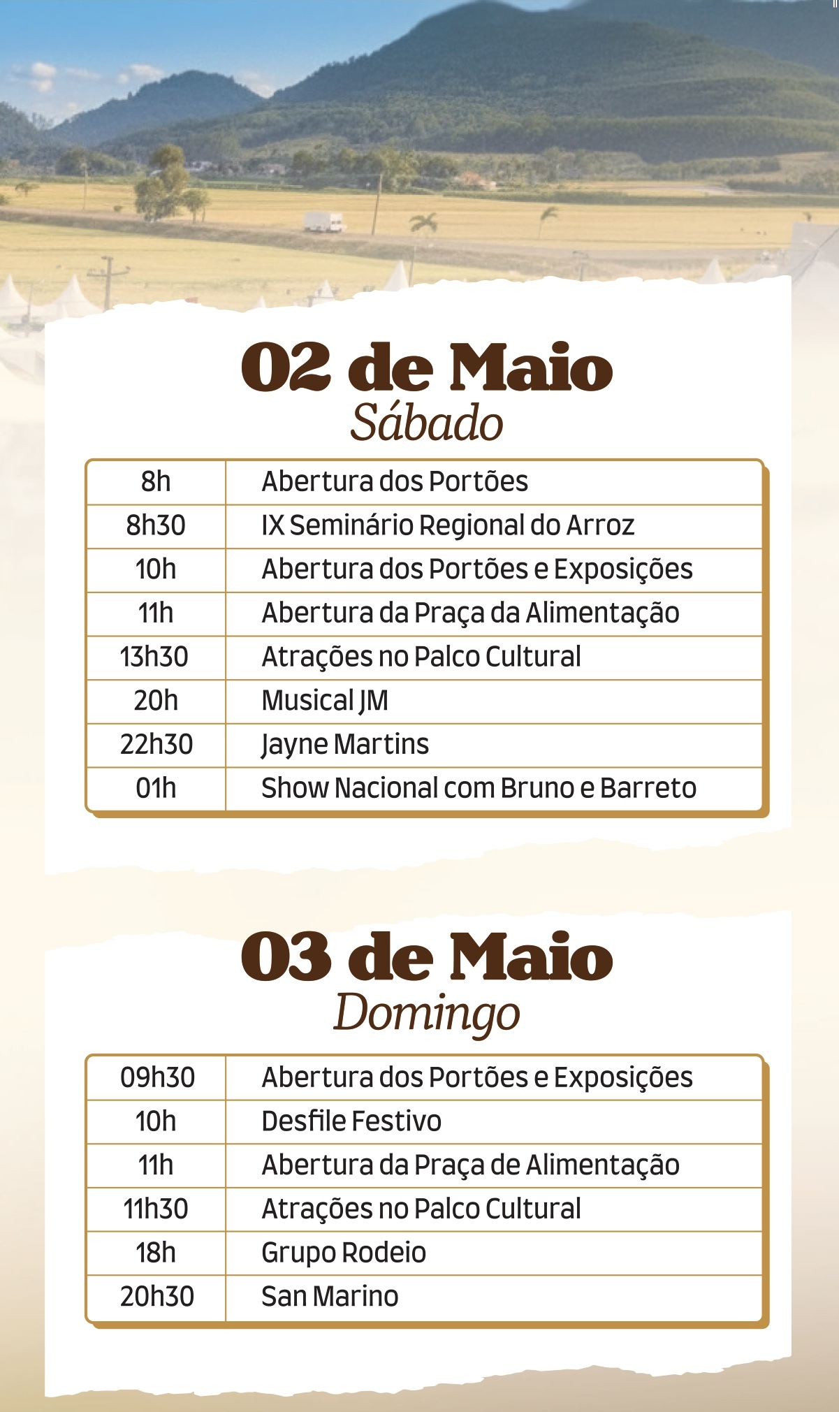 Programação da Fecarroz - Parte 3